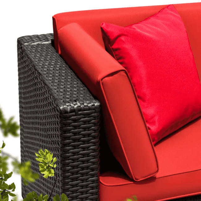 DEVOKO Outdoor Wicker Patio Sofa Set (Dark Brown, Red) - Image 4