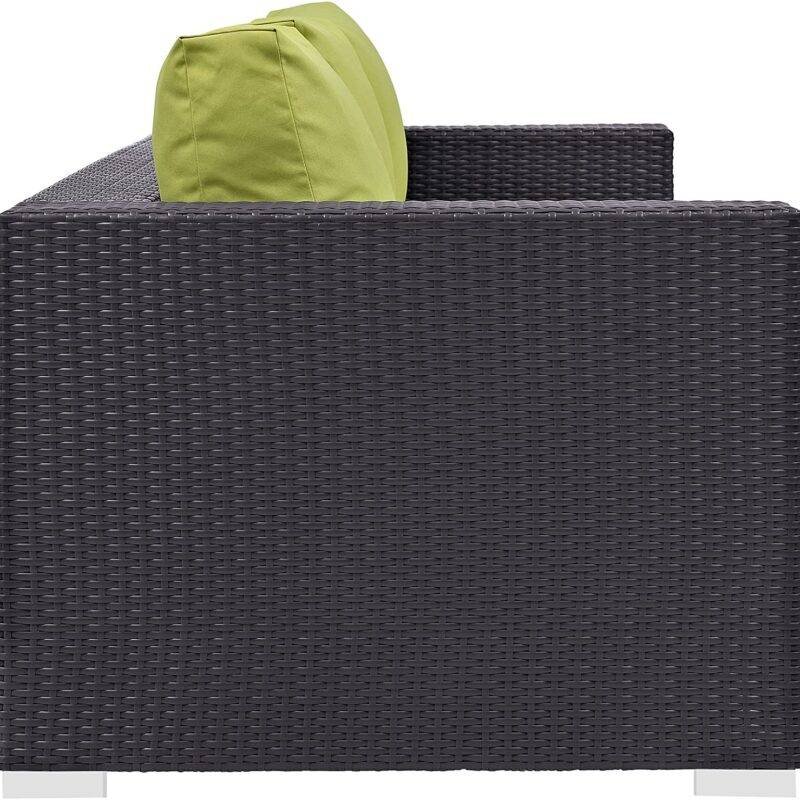 Dark Brown 3-Seater Wicker Rattan Patio Sofa & Green Cushions - Image 5