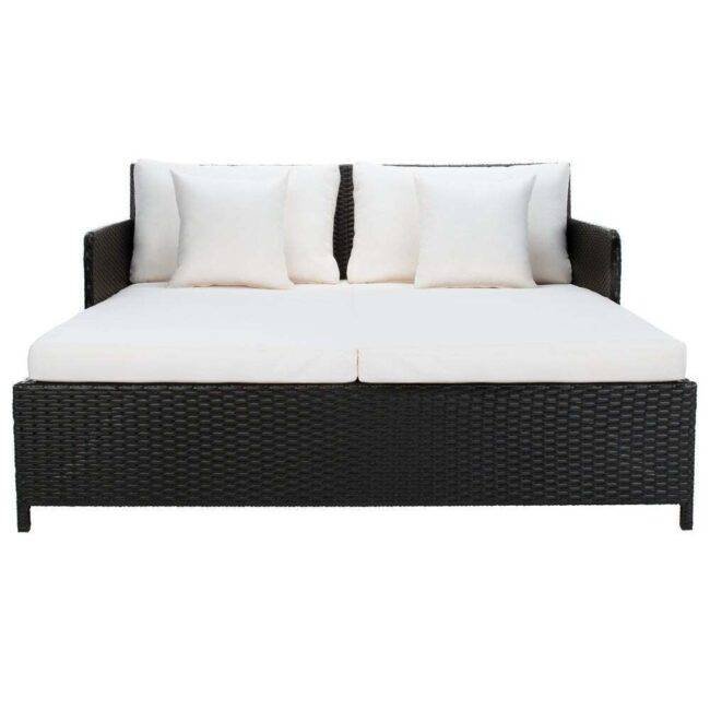 DEVOKO Rattan Daybed Patio Loveseat Sofa Set (Dark Brown & White) - Image 4