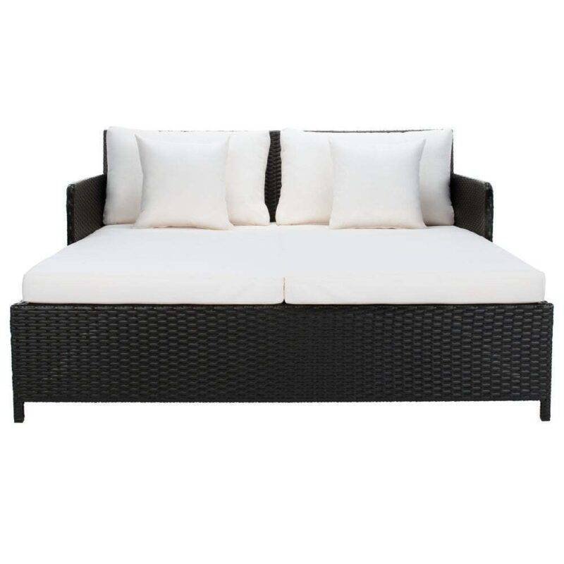 DEVOKO Rattan Daybed Patio Loveseat Sofa Set (Dark Brown & White) - Image 4