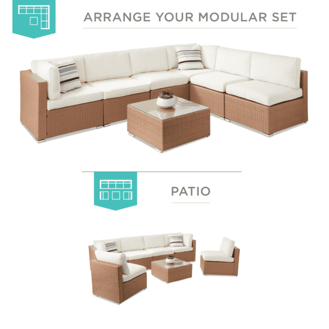 5 pcs Outdoor Patio Furniture Wicker Sectional Sofa Set (Beige and Off White) - Image 3