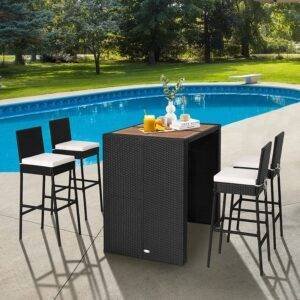 5PCS Rattan Patio Bar Set (Black and White)