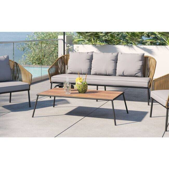 4-Piece Outdoor Patio Conversation Sofa Set (Beige and Grey) - Image 4