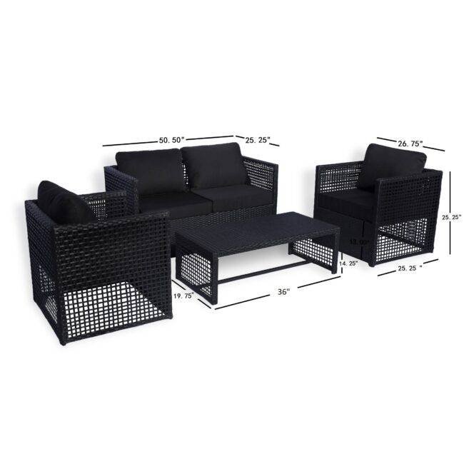 4 piece outdoor furniture conversation set (Black and Black) - Image 4