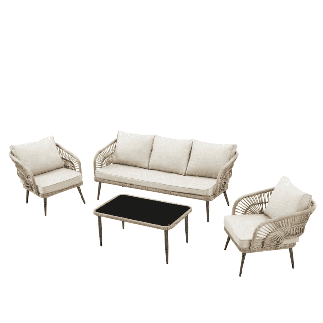 DEVOKO Rope Conversation Loveseat Set (Beige/Cream) - Image 4