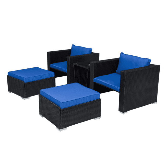 5pc Patio Rattan Set (Black/Blue) - Image 4