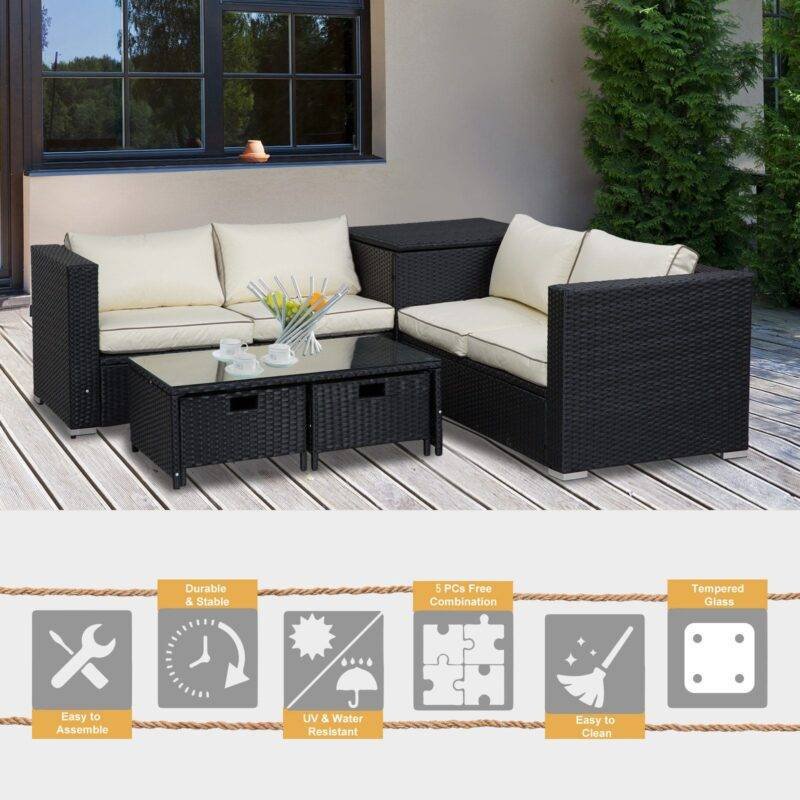 4pc Rattan Conversation Set (Black/Cream) - Image 4