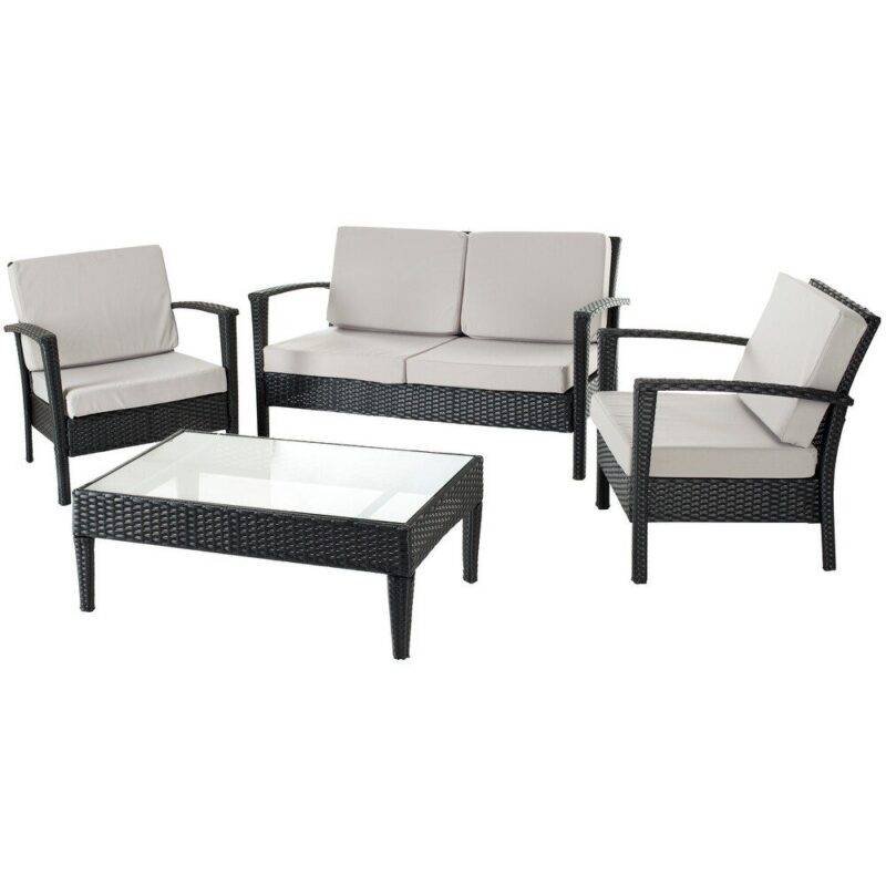 4pc Rattan Sofa Set (Black/Off-white) - Image 4