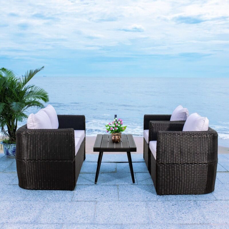 4pc HDPE Rattan Wicker Sofa Set (Black/White) - Image 4