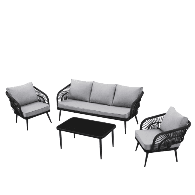 DEVOKO Rope Conversation Loveseat Set (Black /Light Grey) - Image 4