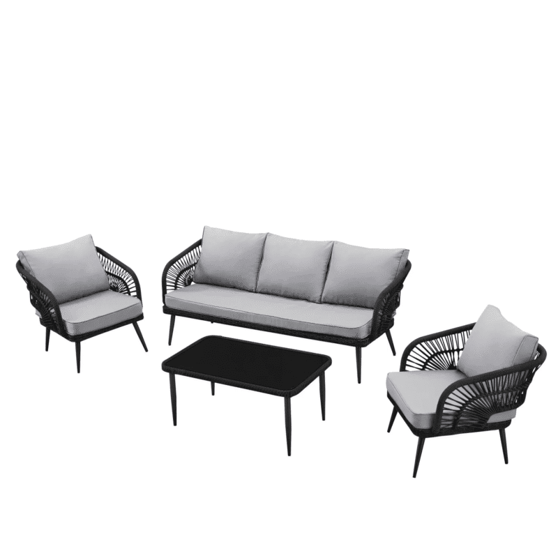 DEVOKO Rope Conversation Loveseat Set (Black /Light Grey) - Image 4