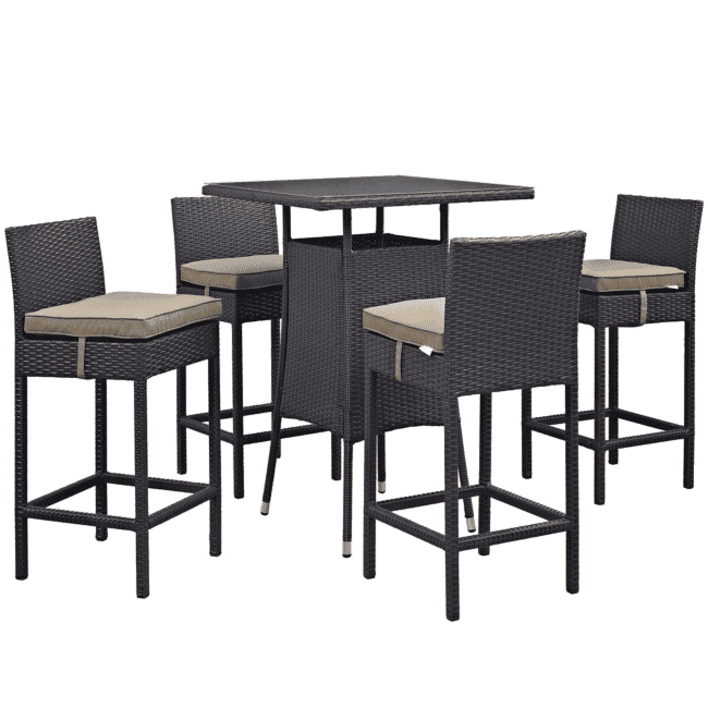 DEVOKO 5 Piece Patio Heighted Wicker Bar Set Outdoor Furniture(Dark Brown & Beige) - Image 3