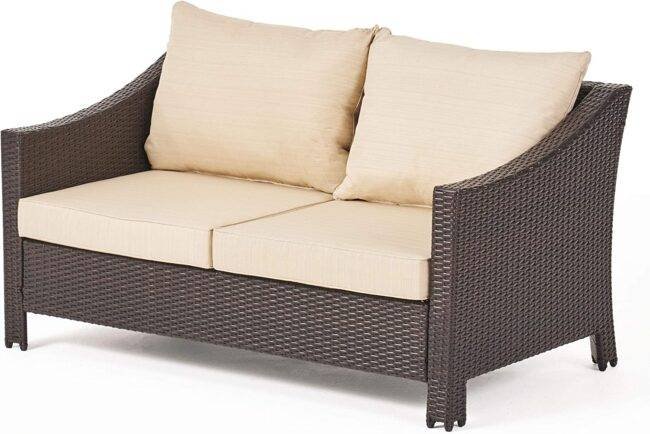 DEVOKO Outdoor Sectional Sofa Set 1-Piece (Dark Brown/Cream) - Image 4