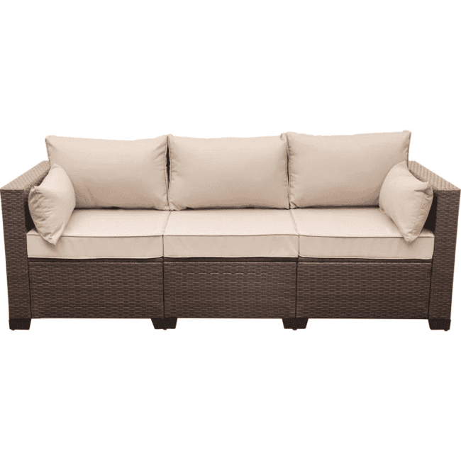 Dark Brown & Cream 3-Seater Patio Wicker Sofa (High Back, Non-Slip Cushioned) - Image 4