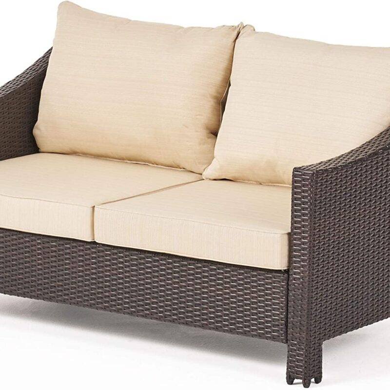 DEVOKO Outdoor Sectional Sofa Set 1-Piece (Dark Brown/Cream) - Image 4
