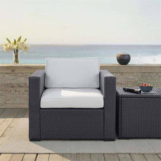 DEVOKO Patio Wicker Sofa 1-Seat and Table (Dark Brown & White) - Image 5