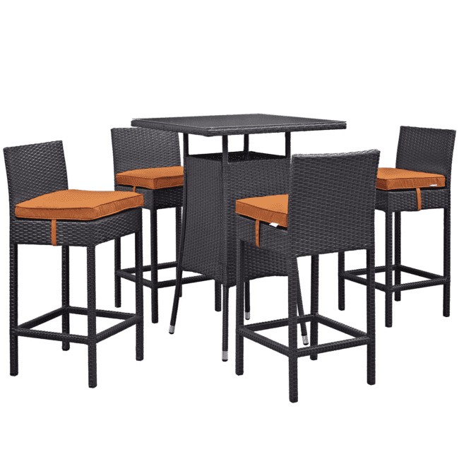 DEVOKO 5 Piece Patio Heighted Wicker Bar Set Outdoor Furniture(Dark Brown & Orange) - Image 3