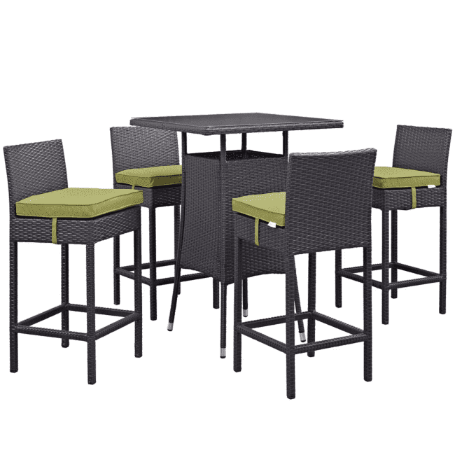 DEVOKO 5 Piece Patio Heighted Wicker Bar Set Outdoor Furniture(Dark Brown & Green) - Image 3