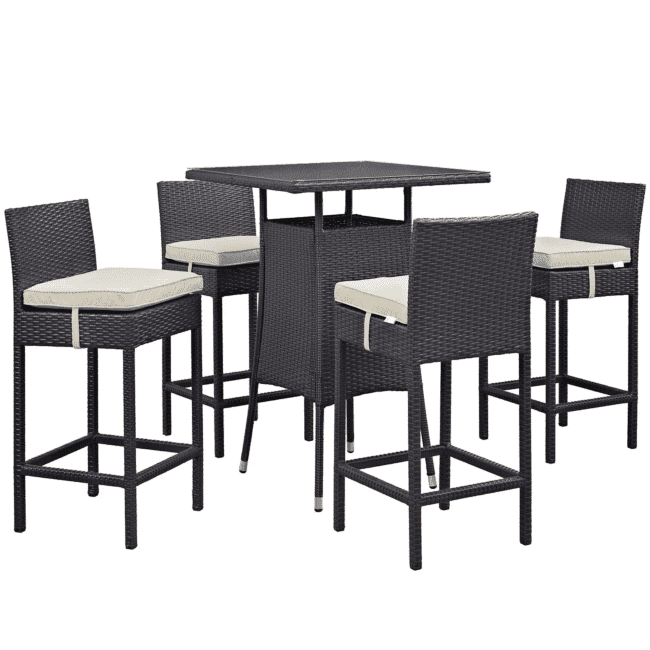 DEVOKO 5 Piece Patio Heighted Wicker Bar Set Outdoor Furniture(Dark Brown & Off-white) - Image 3