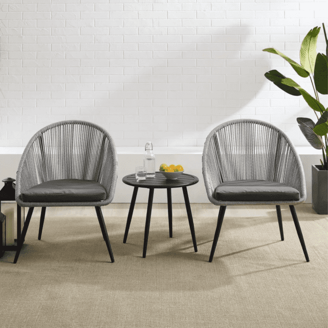 DEVOKO 3 Piece Woven Rope Patio Furniture Set (Grey & Dark Grey)