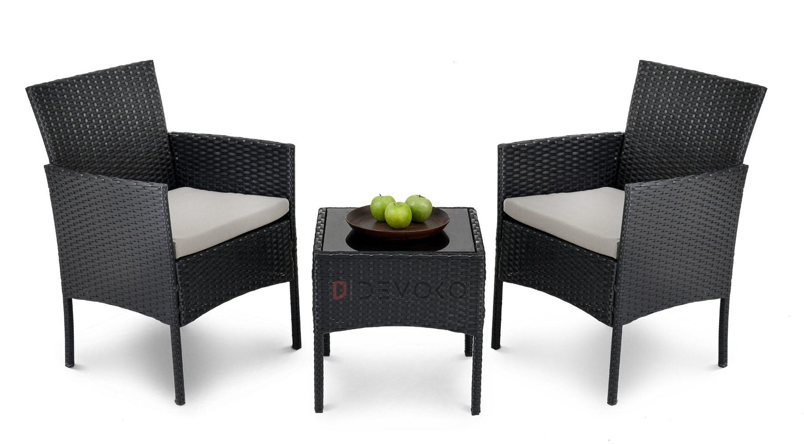 Outdoor Rattan Patio Sofa Set: 3-Piece Sectional in Black & Grey