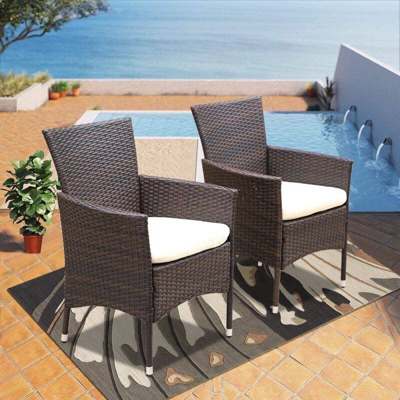 Dark Brown Patio Dining Chairs Set of 2 with Cream Cushion - Image 5