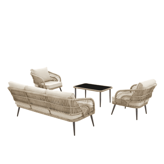 DEVOKO Rope Conversation Loveseat Set (Beige/Cream) - Image 5