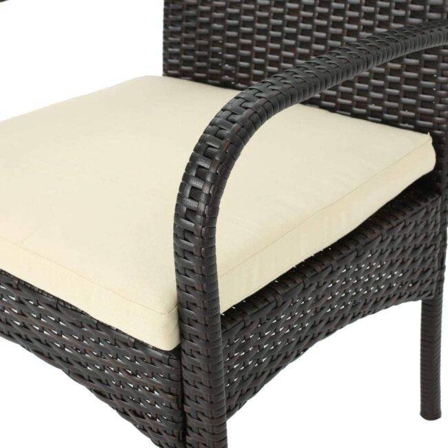 Dark Brown Rattan Patio Dining Chairs with Cream Cushion - Image 4