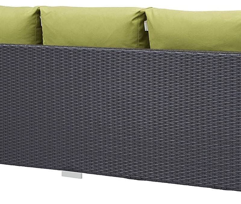 Dark Brown 3-Seater Wicker Rattan Patio Sofa & Green Cushions - Image 6