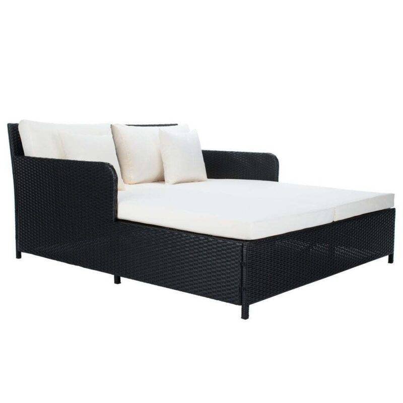 DEVOKO Rattan Daybed Patio Loveseat Sofa Set (Dark Brown & White) - Image 5