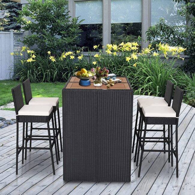 5PCS Rattan Patio Bar Set (Black and White) - Image 5