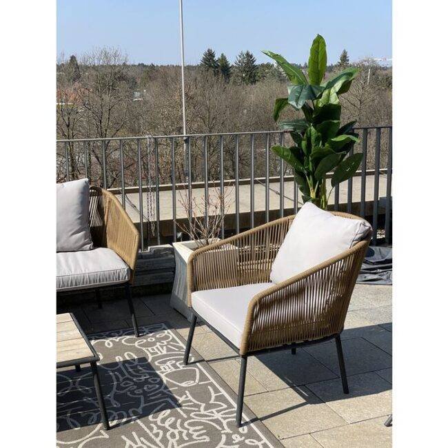 4-Piece Outdoor Patio Conversation Sofa Set (Beige and Grey) - Image 5