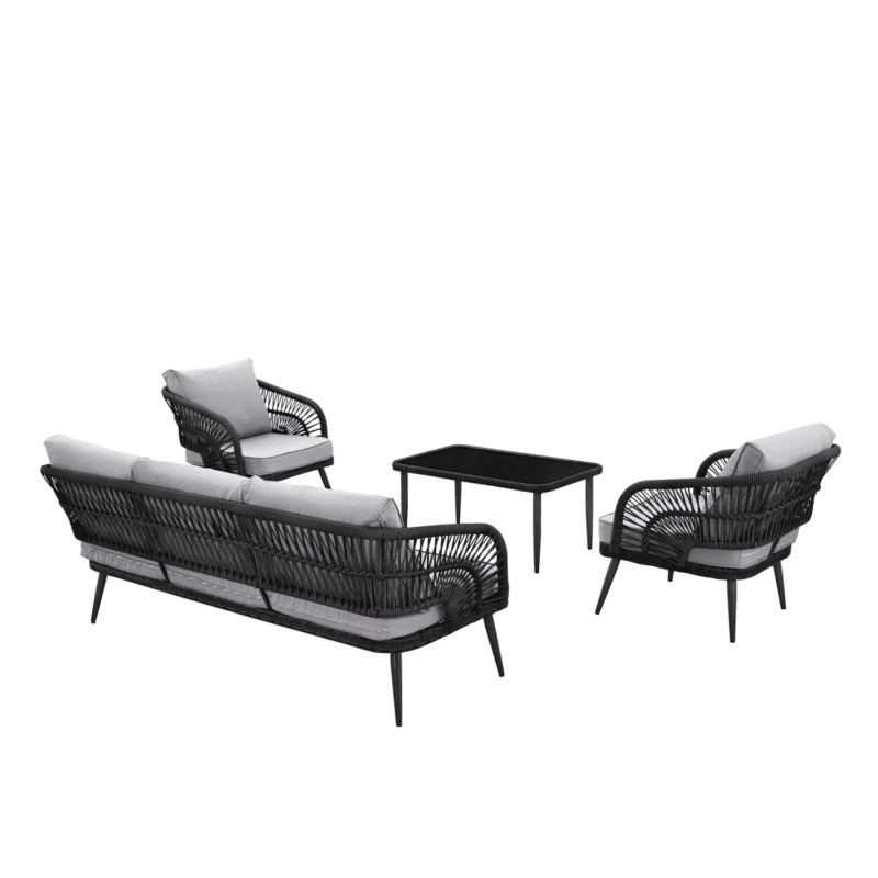 DEVOKO Rope Conversation Loveseat Set (Black /Light Grey) - Image 5