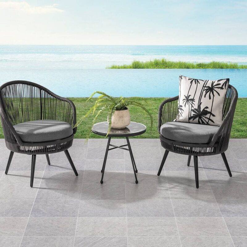 DEVOKO Patio Rope Furniture Set 3-Piece (Dark Grey & Grey) - Image 3