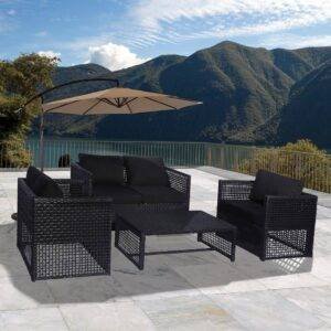 4 piece outdoor furniture conversation set (Black and Black)