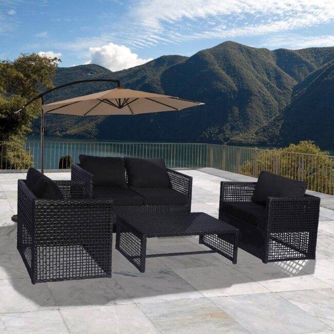 4 piece outdoor furniture conversation set (Black and Black)