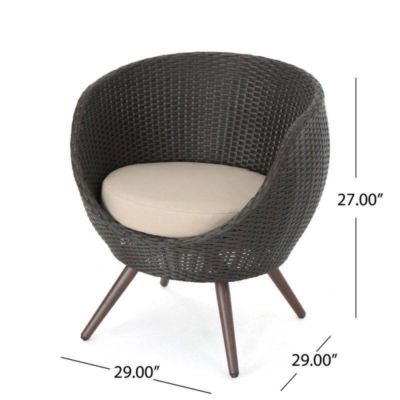3pc Patio Wicker Conversation Set (Dark Brown/Cream) - Image 2