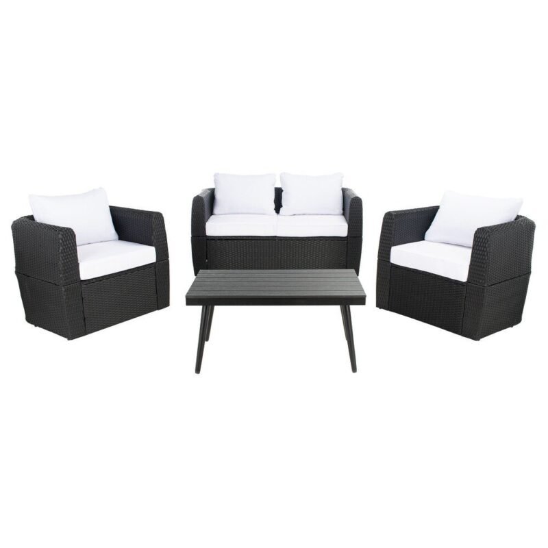 4pc HDPE Rattan Wicker Sofa Set (Black/White) - Image 5
