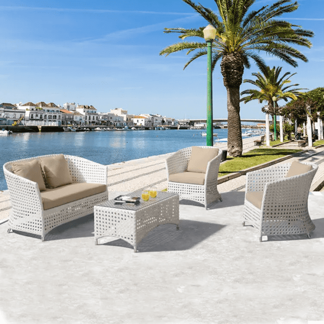 DEVOKO 4 Pcs Conversation Set for Balcony, Terrace, Apartment (White & Beige)