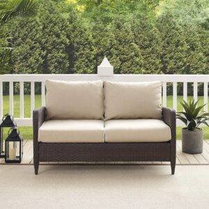 DEVOKO Wicker Patio Sofa with Cushion (Dark Brown/Cream)