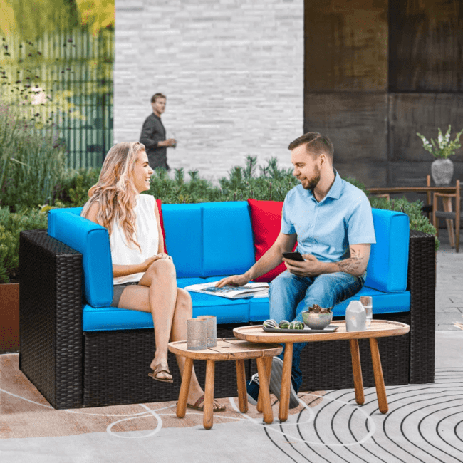 DEVOKO 1 Piece Patio Furniture Set, Outdoor Sectional Sofa (Dark Brown) - Image 6