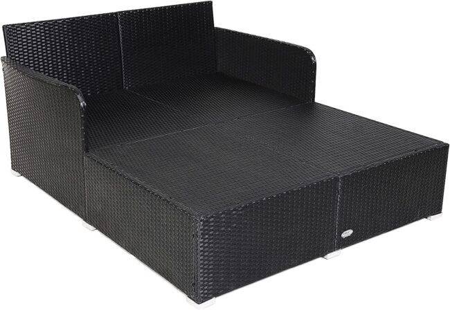 DEVOKO Rattan Daybed Patio Loveseat Sofa Set (Black & Red) - Image 6