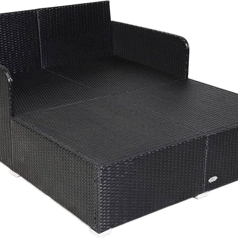 DEVOKO Rattan Daybed Patio Loveseat Sofa Set (Black & Red) - Image 6