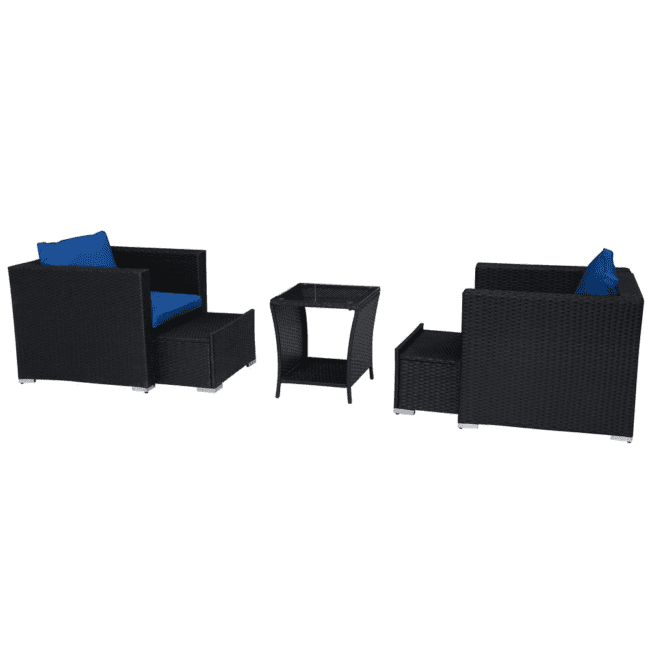5pc Patio Rattan Set (Black/Blue) - Image 6
