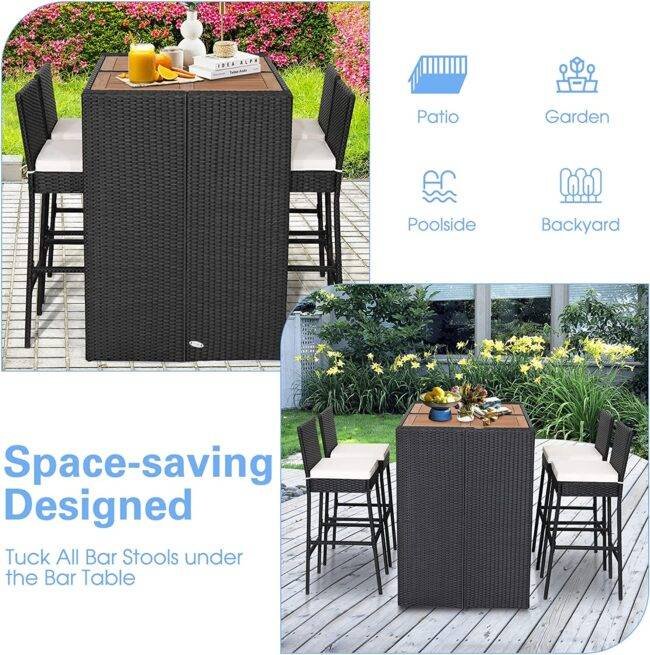 5PCS Rattan Patio Bar Set (Black and White) - Image 6