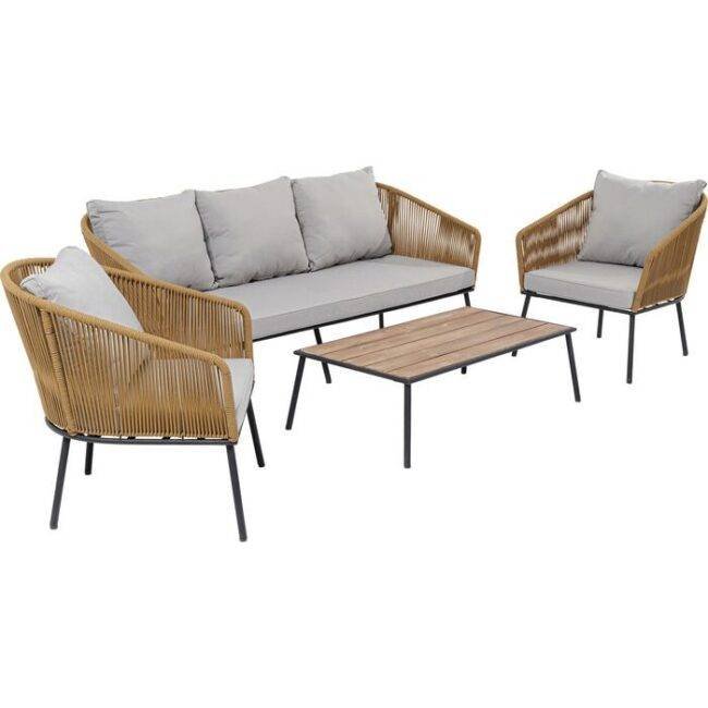 4-Piece Outdoor Patio Conversation Sofa Set (Beige and Grey) - Image 6