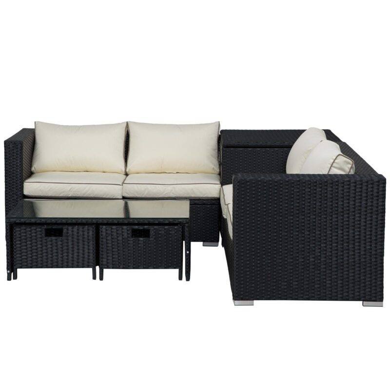 4pc Rattan Conversation Set (Black/Cream) - Image 6