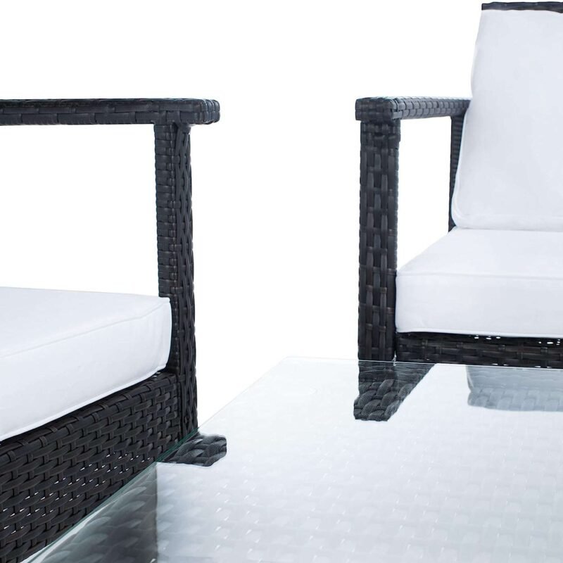 DEVOKO 4 Pcs Patio Furniture Wicker Rattan Conversation Set Outdoor Sofa with Coffee Table(Black & White) - Image 5