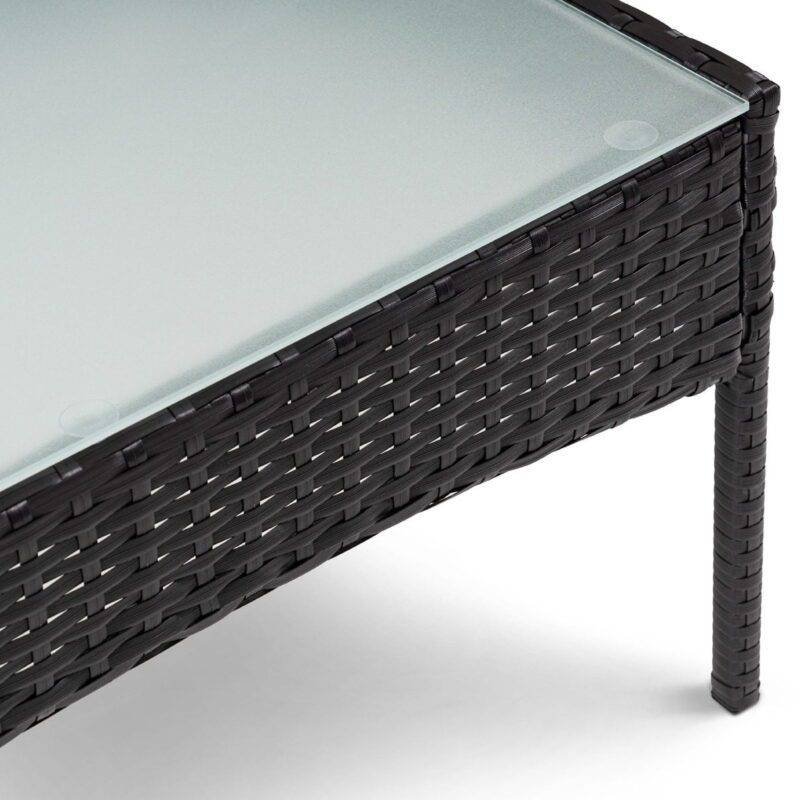 4-Piece Rattan Wicker Patio Furniture Set with Cushions and Glass Table (Black & Cream) - Image 3
