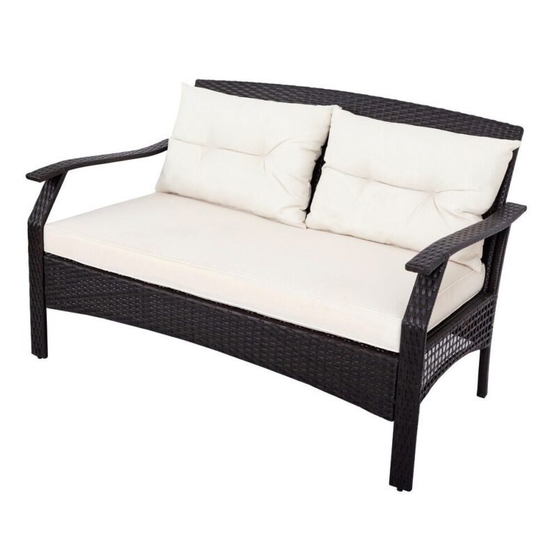 4pc Rattan Sofa Set (Dark Brown/Cream) - Image 7